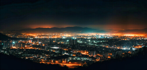 Fototapeta na wymiar night view of a city with many lights and a city of buildings