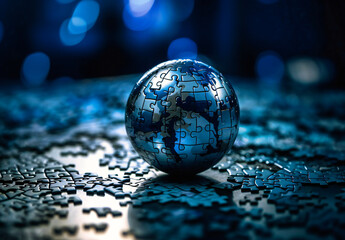 puzzle pieces in a world globe