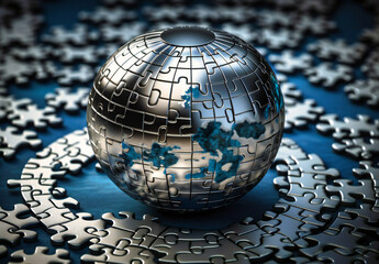 puzzle pieces in a world globe