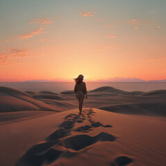 Fototapeta na wymiar AI gnerativa woman walking on a desert dune in solitude