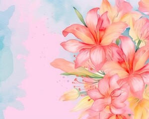 A May mother's day banner with colorful watercolor flowers and text space. (Generative AI)