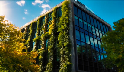 Fototapeta na wymiar a building with green leaves in the sun