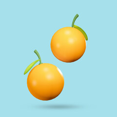 Fresh orange fruit 3D Rendering , isolated on blue background ,with clipping path, illustrator 3D Rendering