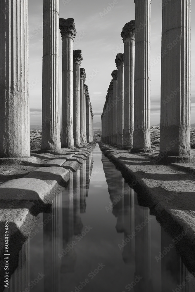 Leinwandbilder capturing a row of greek columns in ruins, evoking a sense of timelessness and the enduring legacy o