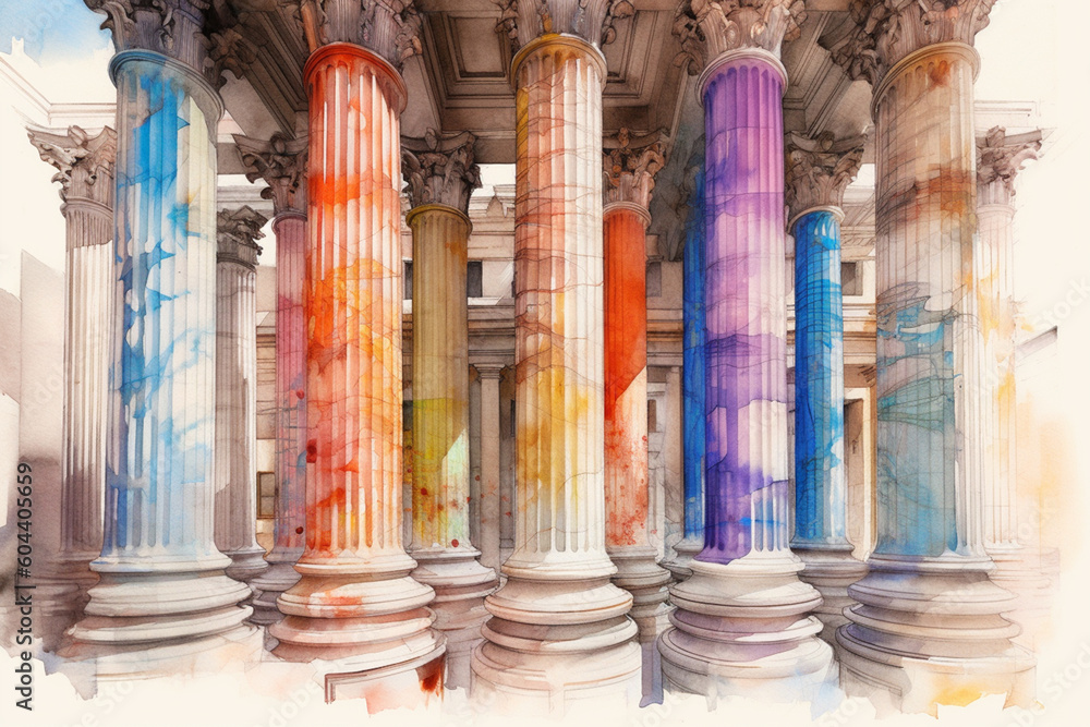 Aufkleber an architectural sketch capturing the essence of greek column design, with loose and expressive line