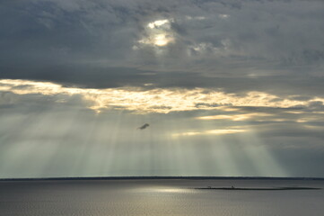 Beautiful sunset light with cloudy sky at Ubol Ratana Dam, northeast of Thailand