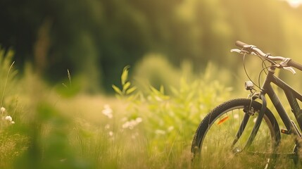 Fototapeta na wymiar beautiful landscape image with Bicycle at park. Generative Ai.