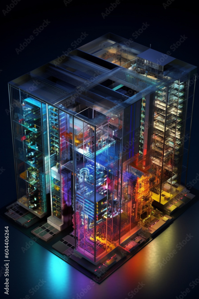 Poster design and connectivity options for a database server deployment, providing a comprehensive overview