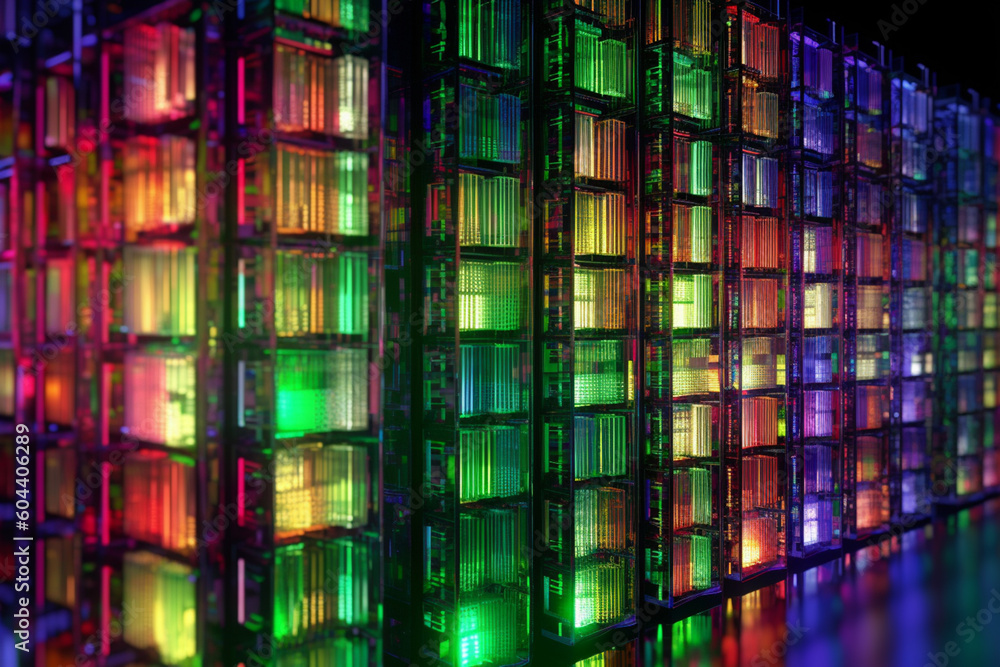 Poster a digital visualization of a database server cluster, demonstrating the distributed nature of data p