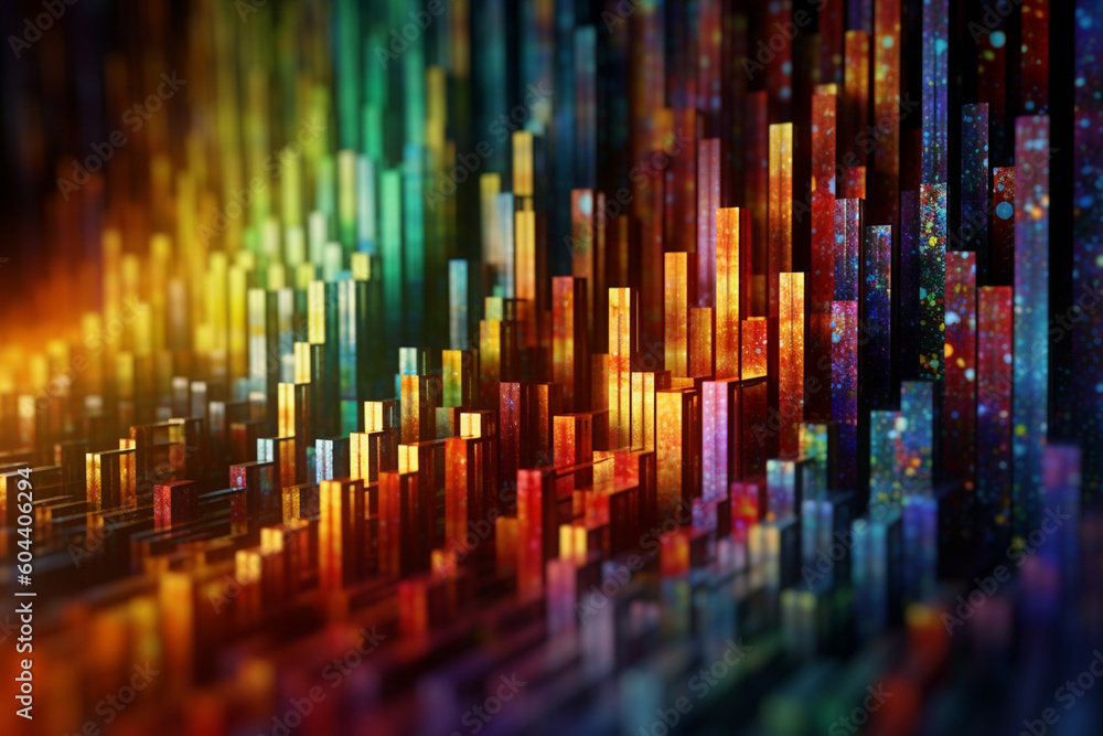 Poster an abstract digital artwork representing the concept of data transformation and analysis, generative