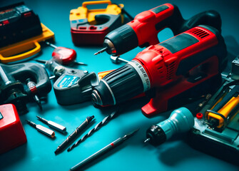 electrical tools on blue background