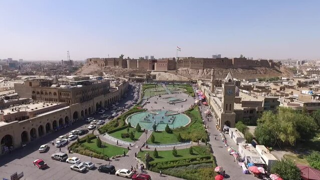 Aerial Footage of Citadel of Erbil - ,Erbil ,Kurdistan Region , Iraq
