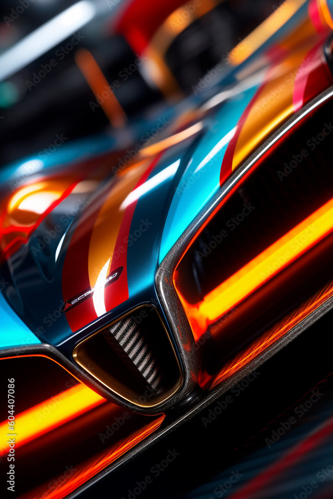 Aufkleber a close-up photograph of a racing car's front grille, showcasing the intricate design and aerodynami