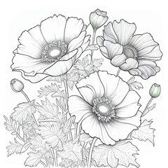 Outline of poppy flowers for your coloring book page AI-Generated 