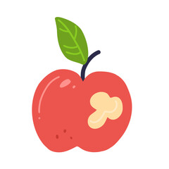 A bitten apple in a flat style isolated on a white background. Vector fruit illustration.