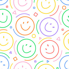 Seamless children's pattern with colorful funny doodles emoticons. vector illustration background.