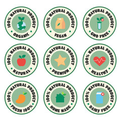 Organic food sticker set. Label badge and logo for natural products and production.