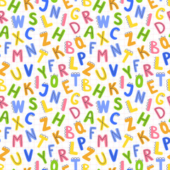 Seamless children's pattern with colorful funny letters. vector illustration background.