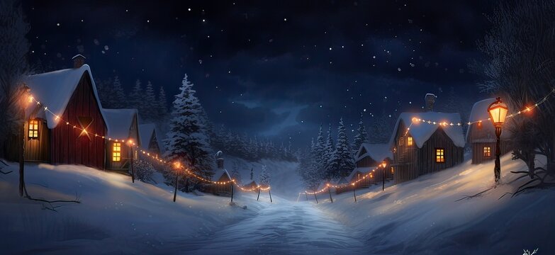 Wooden house in a snowy forest. Winter wonderland. Generative Ai.