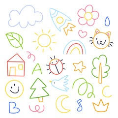 Fototapeta premium Set of children's doodles. Collection of children's scribble.