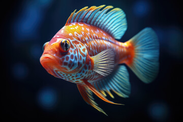  In the vibrant depths of the tropical seas, an array of colorful fish thrives in their natural habitat. These exotic creatures showcase a kaleidoscope of hues. Generative Ai, Ai.