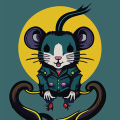 Explore the fusion of cuteness and pop culture by illustrating a rat in a flat pop art style, incorporating iconic symbols or references from popular culture in the artwork