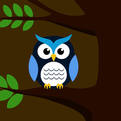 Owl on the tree. Vector illustration of a cartoon character.