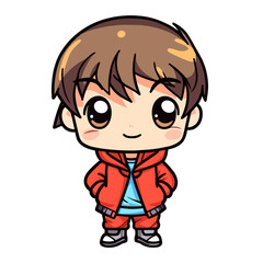 a little cute boy in red clothes