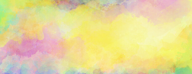 Abstract colorful watercolor background. Spring or Easter sunrise sky. Easter background. Painted watercolor blob texture. orange yellow blue purple and pink color. Soft pastels and bright colors.