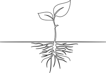 Sprout with roots. Continuous one line drawing - 604410096