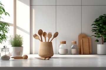 Photo realistic baking utensil set on the minimalist khitchen