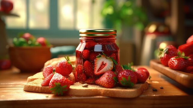 Strawberry jam and fresh berries. Generative AI