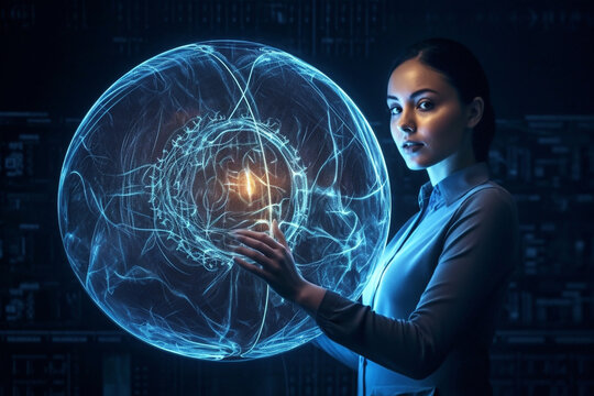 Medicine in Future. Nanotechnology hologram innovation, genetic engineering. Operating Doctor anatomy on robotic surgery machine virtual interface, robotic surgery are precision, Generative AI