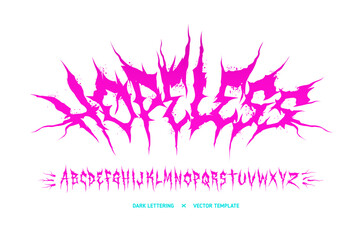 Hopeless - Printable Dark Lettering tattoo vector type font isolated on white. Pink type font for Gothic Punk Rock and Dark Rock. Y2k tee print design. Scary tattoo grunge font
