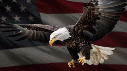 Schilderijen op glas american bald eagle with american flag © Ahmad