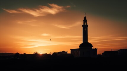 Fototapeta na wymiar sunset over the city with a mosque