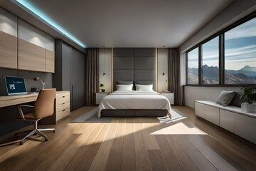 Fototapeta na wymiar most beautiful interior designs of office hotel and bedroom generative Ai technology