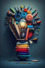 Ai generated illustration of  stationery form a light bulb,creative thought process