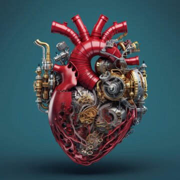 Human heart made of mechanical machine parts