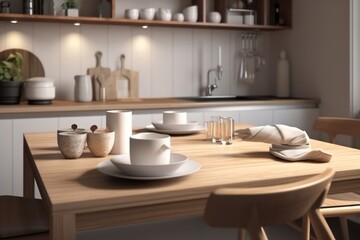 Photo realistic table setting set on the dining room