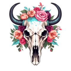 Deurstickers Boho Cow scull Sublimation Design. Boho cow Scull PNG. Generative AI. 