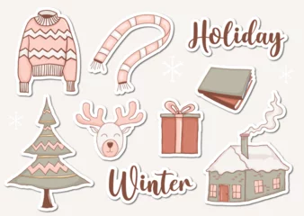 Fototapeten set of winter stickers element © Bara_Studio