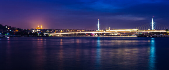 Fototapeta na wymiar Istanbul night view from Bosphorus strait, Turkey. Summer travel