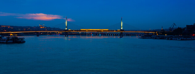 Fototapeta premium Istanbul night view from Bosphorus strait, Turkey. Summer travel