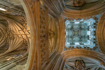 Ornate architecture inside Canterbury cathedral in the city of Canterbury, Kent, UK