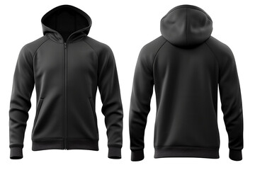 Black Hooded Sweatshirt with Zipper for Men - Isolated on White Background, generative AI
