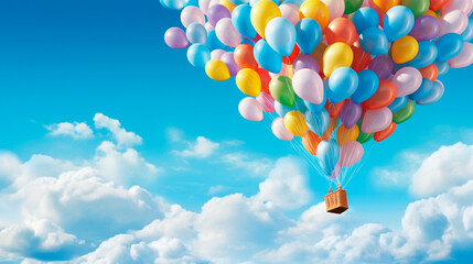 Balloons flying in the sky. Generative AI.