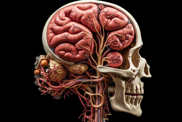 The brain is depicted in a surreal style. A human organ. Anatomy.Generative AI