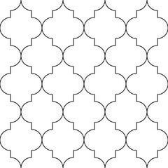 Seamless pattern with ogee ornament. Oriental traditional ornamentation with repeated rounded shapes. Window tracery wallpaper. Grid motif. Digital paper, textile print, web design. Vector art image.