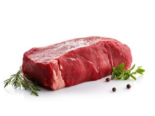 Raw beef fillet on white background photo. Generative AI